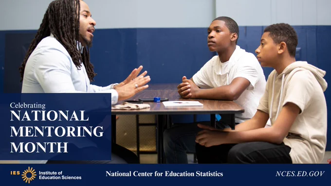 ALT: Social media platform graphic promoting National Mentoring Month featuring a mentor and two students. 