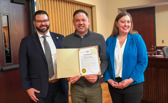 L-R Chairman Mike Kelly, Roeland Park Mayor Michael Poppa, executive director, Mainstream Coalition, and Laurel Burchfield, Mainstream Coalition advocacy director.