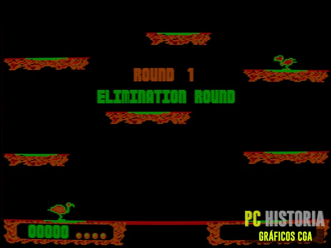 El juego es, en gran medida, un calco de Joust. Windmill apostaba por desarrollar juegos arcade para PC con una calidad pocas veces vista, especialmente considerando el año de lanzamiento. La tarjeta gráfica utilizada es, evidentemente, la CGA, y al igual que en Digger, se emplea la paleta cálida oscura, con ese característico verde neón y los tonos intensos de naranja y rojo. Pura nostalgia.