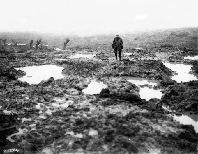 Battling the elements - Mud and barbed wire during the Battle of Passchendaele Photo: The Great War Exhibition / Library and Archives Canada