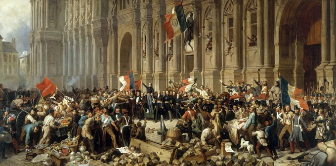 Tableau de Félix Philippoteaux représentant Lamartine refusant le drapeau rouge, devant l’Hôtel de Ville en février 1848.

https://essentiels.bnf.fr/fr/image/a140fe06-d31f-42ec-a345-87f73cdd9e32-lamartine-refusant-drapeau-rouge-devant-hotel-ville