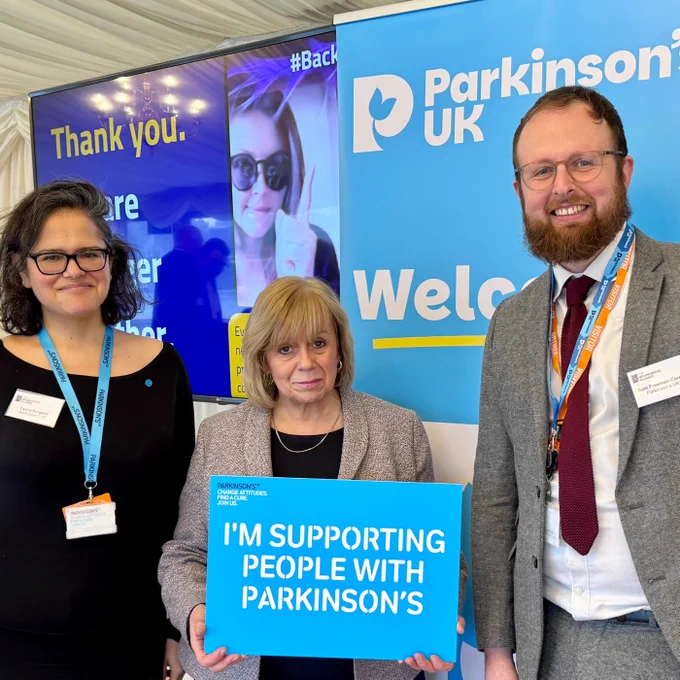Mary Glindon MP (Chair of the All-Party Parliamentary Group on Parkinson's), with Tasha Burgess and Sam Freeman Carney