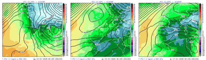 Mapes del model ECMWF del geopotencial i la temperatura a 850 hPa.