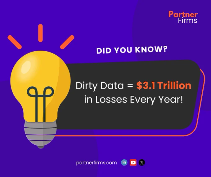 Did you know? 💡
Dirty data costs businesses a staggering $3.1 trillion annually! From poor decisions to wasted resources, the cost of inaccuracy adds up fast.

💡 The solution? Invest in data quality to ensure your business thrives.

At PartnerFirms, we help you find trusted data providers that prioritize quality. Don’t let bad data hold you back!"

👉 Ready to level up your data game? Check out our reviews of top-rated providers today!

#DataQuality #DataManagement #BusinessInsights #DataSolutions #PartnerFirms #ROI #DataStrategy

