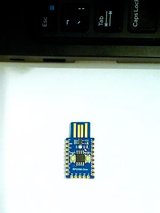 Waveshare RP2350-One ready to plug in to the USB port