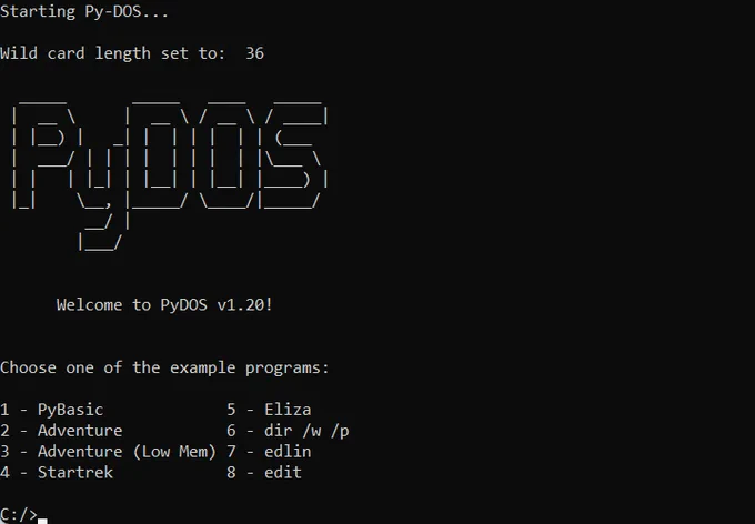 PyDOS main menu
