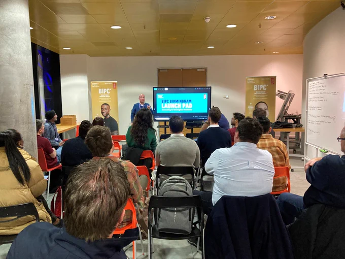 A full house receive an introduction to the Launch Pad event.