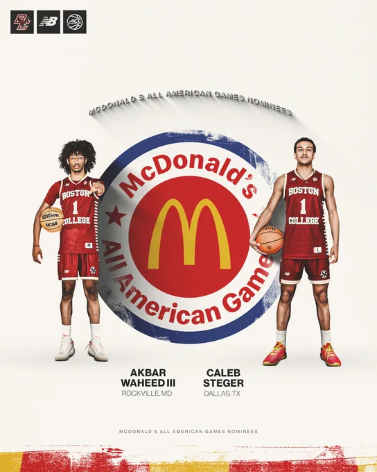 Graphic: Boston College Men's Basketball commits Akbar Waheed III and Caleb Steger named McDonald's All American Games Nominees