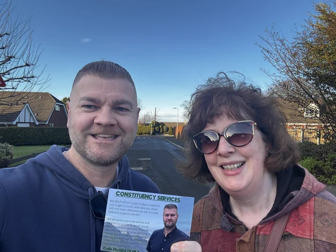 Colin with Collette out delivering leaflets