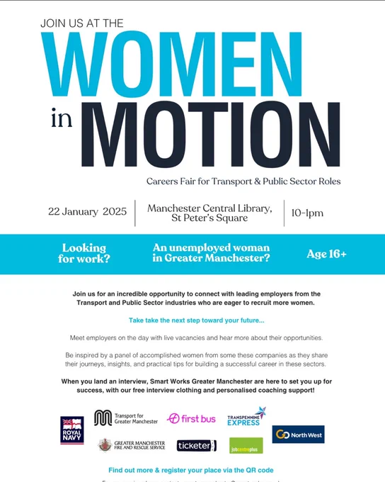 Women in Motion event from 10am-1pm on 22 January 2025 at Manchester Central Library, St. Peter's Square.