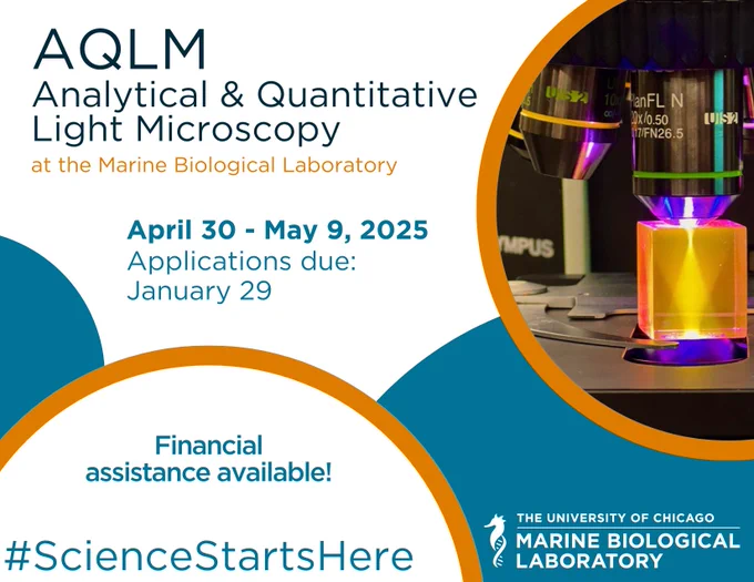 A flyer for the MBL's 2025 Analytical & Quantitative Light Microscopy course