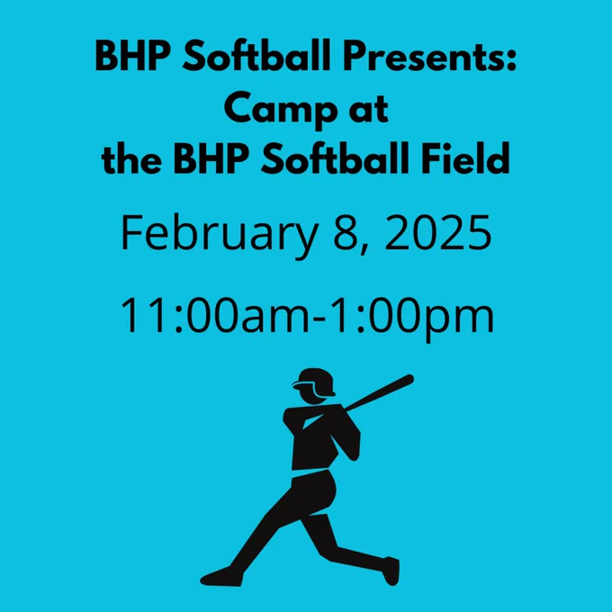 BHP Softball is hosting hitting camp on February 8th.  It will take place at BHP Softball field from 11-1 and it’s $25 per athlete. Click on the link or the picture in our bio to sign up and claim your spot today!  https://bit.ly/bhpsoftball25