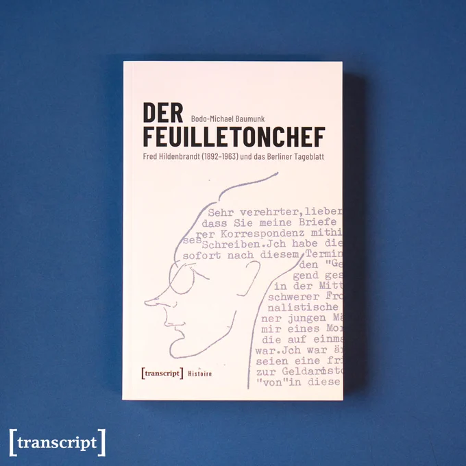 Das Buch-Cover von »Der Feuilletonchef« auf dunkel blauem Hintergrund.