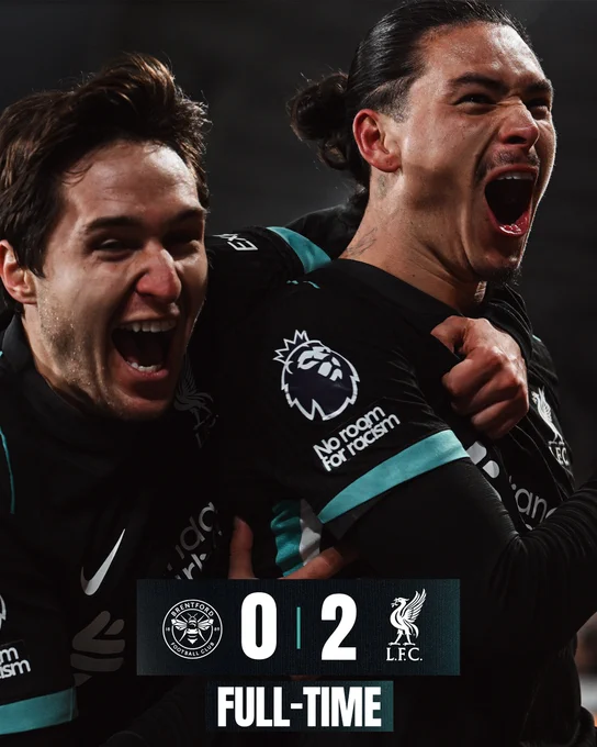 Full-time: Brentford 0-2 Liverpool