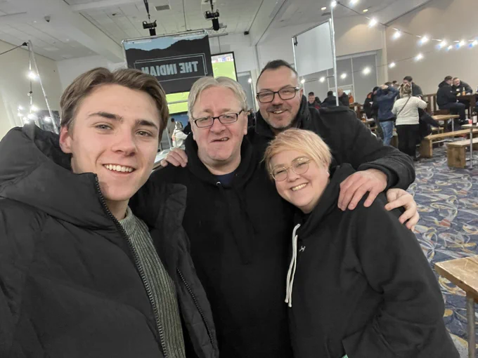 Louis, Colin, Rob and Emma pose for a selfie