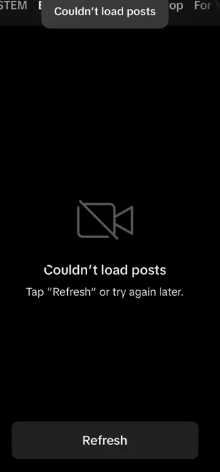 TikTok screenshot couldn’t load posts. Tap refresh or try again later