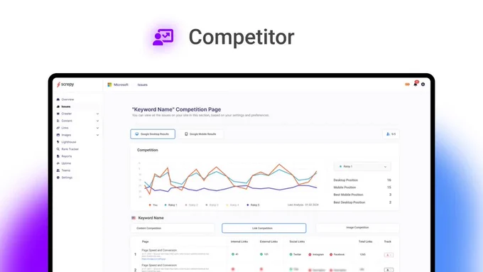 Analyze your website and track your keywords in one dashboard with an AI-based SEO analysis tool
