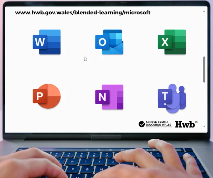 Microsoft Office icons on a laptop screen. 