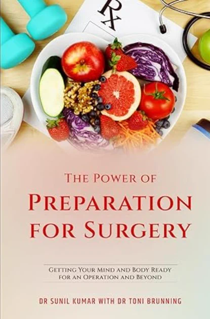 Picture of book cover, more written information about book contents (preparing for surgery, such as healthy food) and a sticker inside each book showing it was a personal donation from one of the authors.