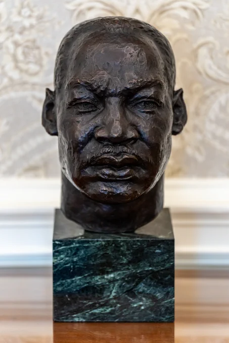 A bust of Martin Luther King, Jr., Thursday, January 11, 2024, in the Oval Office of the White House.