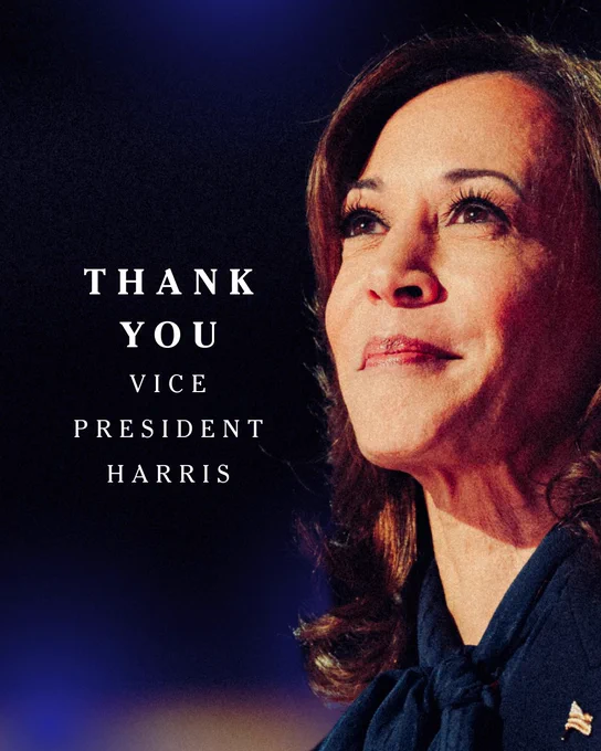 A photo of Vice President Kamala Harris with text that says:

Thank you Vice President Harris