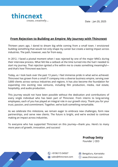 #Thincnext #13YearsOfGrowth #Entrepreneurship #Milestones #Gratitude #Innovation