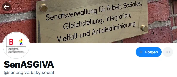 Screenshot vom Header des bluesky Accounts von SenASGIVA: @senasgiva.bsky.social