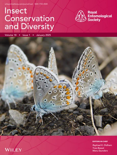 Cover image of:
Insect Conservation and Diversity 
Volume 18   Issue 1   January 2025