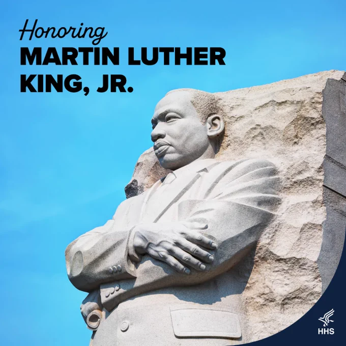Text reads, Honoring Martin Luther King, Jr. An image of the Martin Luther King, Jr. Memorial statue. 