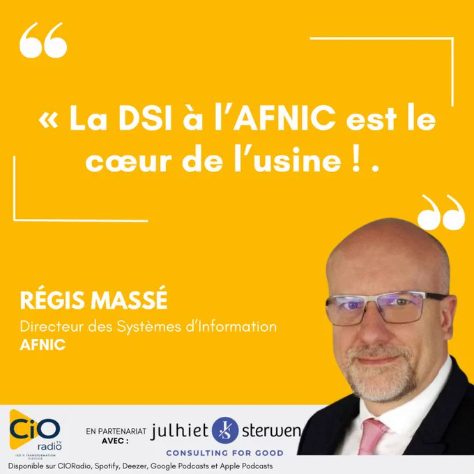 "La DSI de l'Afnic est le coeur de l'usine !" Régis Massé Directeur des Systèmes d'information Afnic sur CIO Radio en partenaria avec Julhiet Stewen.