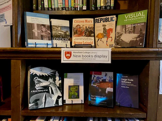 New books on display in Mansfield College Library, University of Oxford
