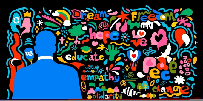 An abstract vector illustration on social issues with a back view of an activist