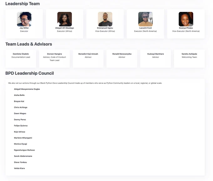 Leadership section of the about page!