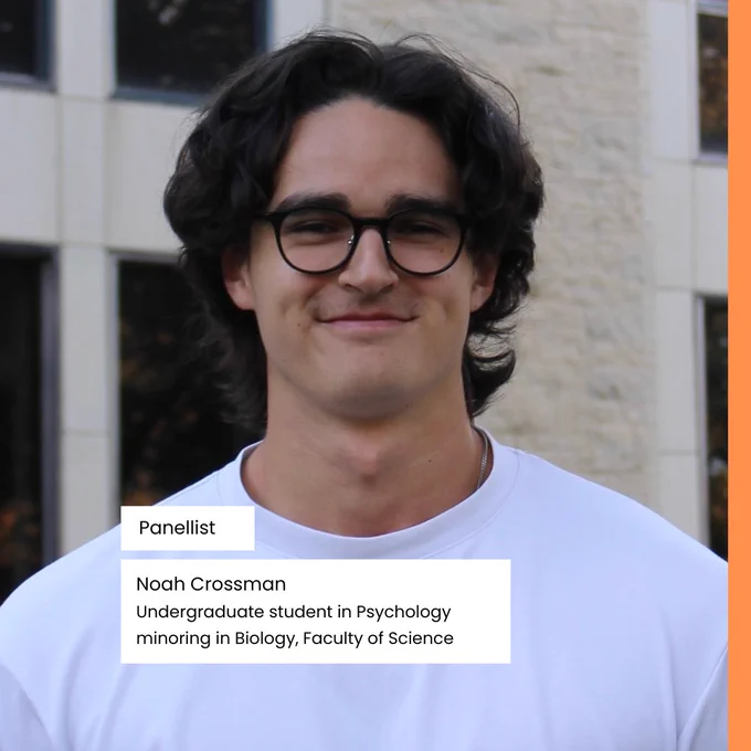 Noah Crossman wearing an eyeglass and smiling at the camera.