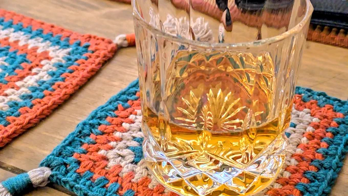 A large glass of American whiskey.