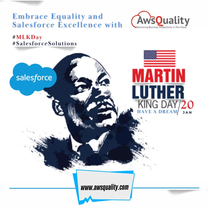 "I have a dream" inspires us every day to create inclusive, innovative solutions. ✨

This #MLKDay, we honor Martin Luther King Jr.'s vision of equality and pair it with Salesforce's excellence to drive change in the tech world. 🌍💙

Let’s work together to achieve great things—powered by innovation, inspired by equality. 💻✨

👩‍💻 Ready to transform your business? Check out www.awsquality.com

❤️ Share your dream below.
#MLKDay #EqualityForAll #TechForGood #SalesforcePartner #CloudTransformation #BusinessGrowth #AwsQuality