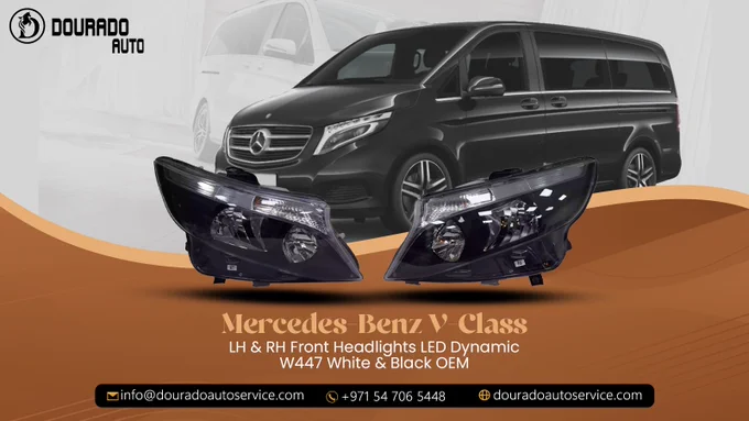 Mercedes-Benz V-Class LH & RH Front Headlights LED Dynamic W447 White & Black OEM A4479067700 A4479067800