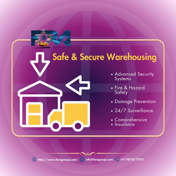 Organized warehouse with secure storage and advanced systems