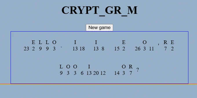 screenshot of cryptogram in progress with Javascript