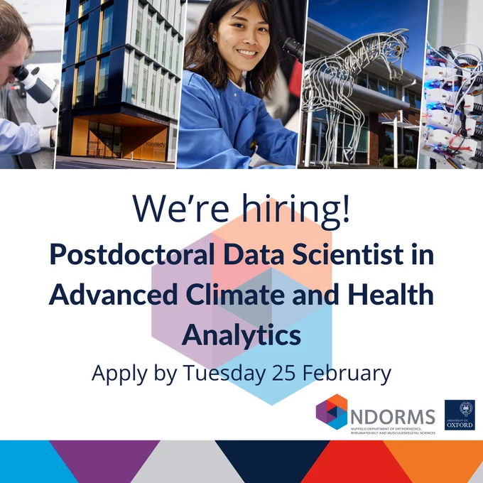 We're hiring!
Postdoctoral Data Scientist in Advanced Climate and Health Analytics
Apply by Tuesday 25 February