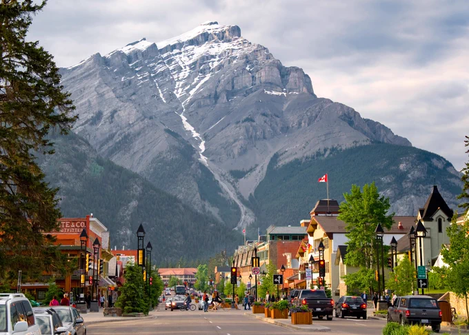 People walking around Banff, Alberta 