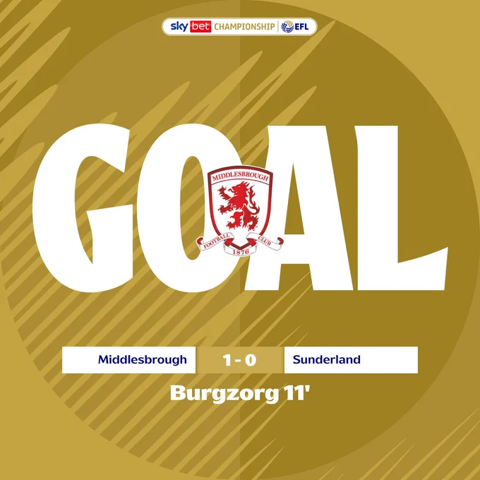 GOAL for Middlesbrough: Middlesbrough 1-0 Sunderland - Burgzorg 11'