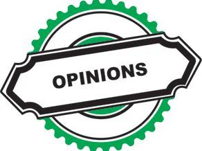 a green circle with the word "opinions", a newspaper logo for the opinion page