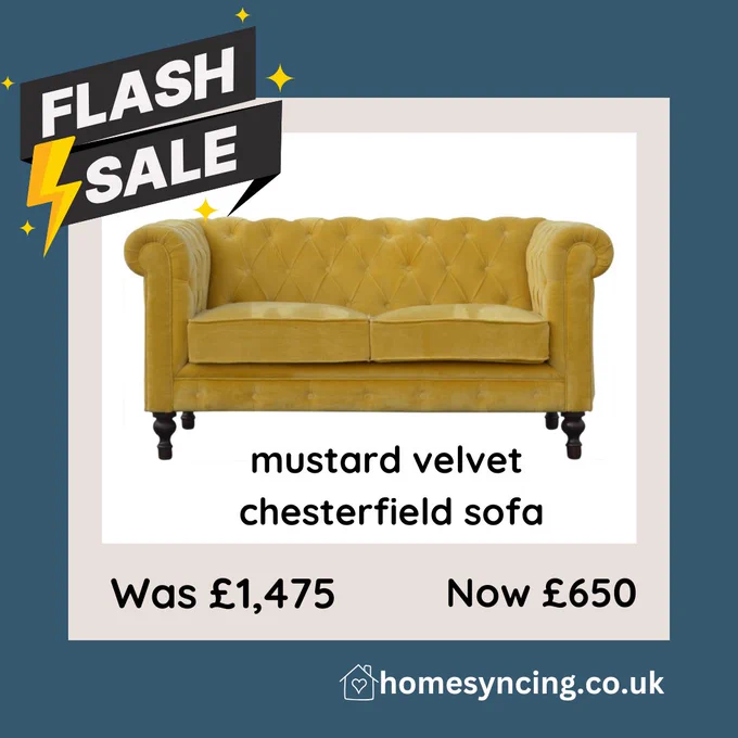Mustard Velvet Chesterfield Sofa
Was £1475 Now £650