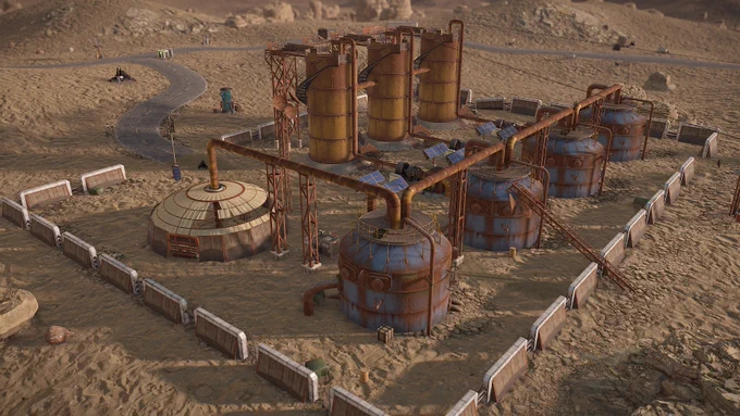 An exterior view of our oldest monument on Mars in the game of Rust called Water facility