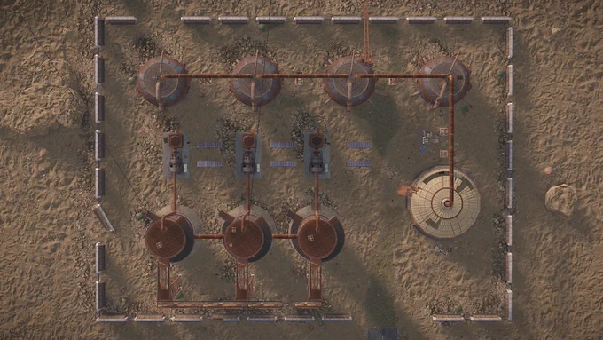 Top down view of the monument. Its a relatively small monument. Comparable in size to the gas station monument in Rust I suppose. Very low-tier loot to get started.