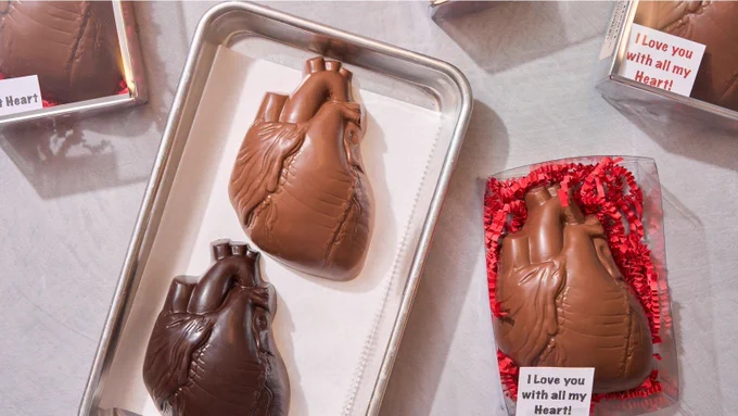 Anatomically Correct Chocolate hearts from Mueller Chocolate in Philadelphia
