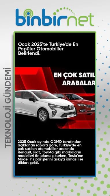 Ocak 2025'te Türkiye'de En Çok Satılan Otomobiller Açıklandı