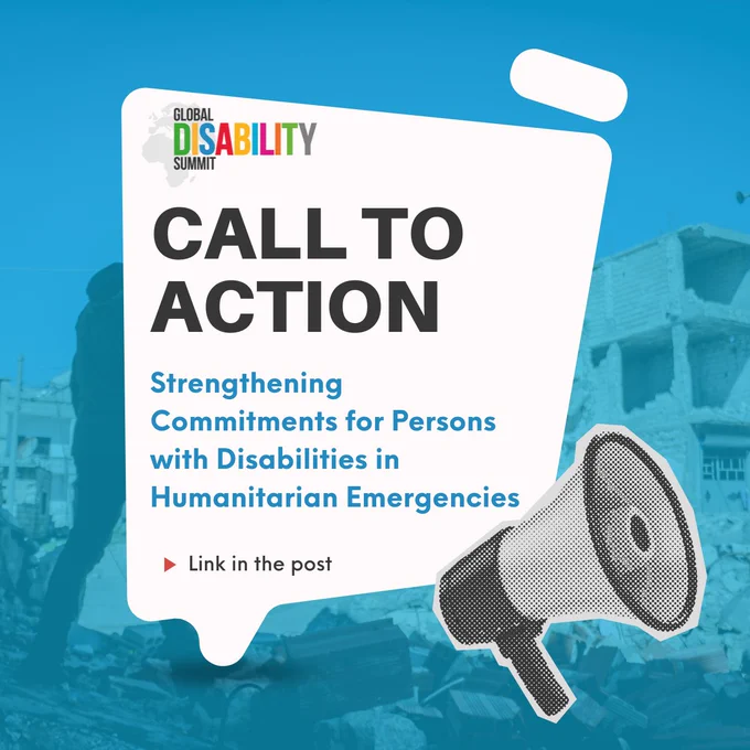 Flyer announcing Call to Action to strengthen commitments for persons with disabilities in humanitarian emergencies