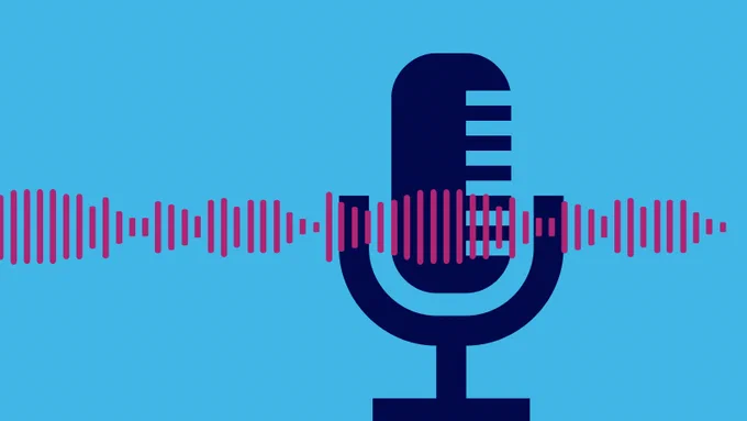 Image of microphone with sound wave imagery across the front of the microphone.